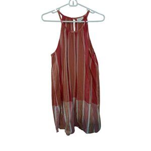 Lou & Grey Sleeveless Striped halter dress cotton size L keyhole button‎